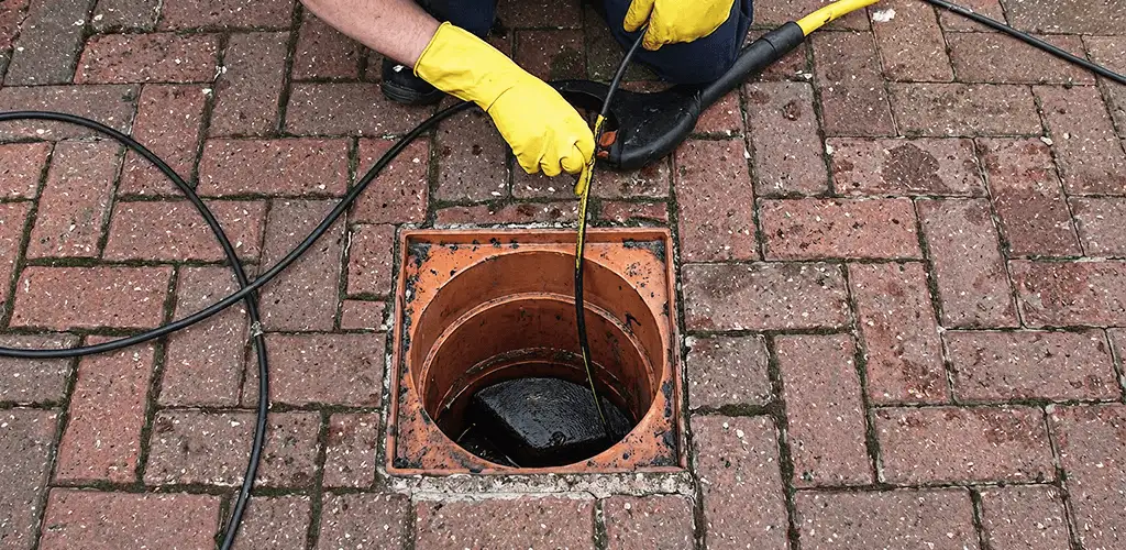Drain cleaning technician using a drain snake to clear a clogged drain in Reno, NV
