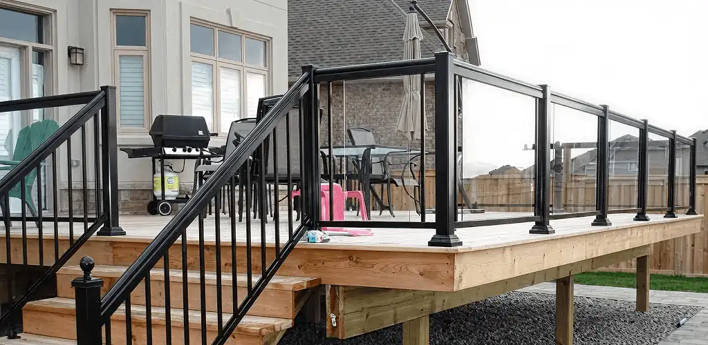 Handrail installation on a deck staircase for safety and code compliance in Reno, NV
