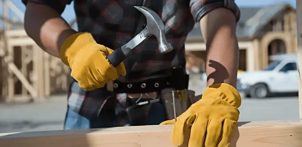 Handyman fixing wood trim with a hammer for home repairs in Reno, NV