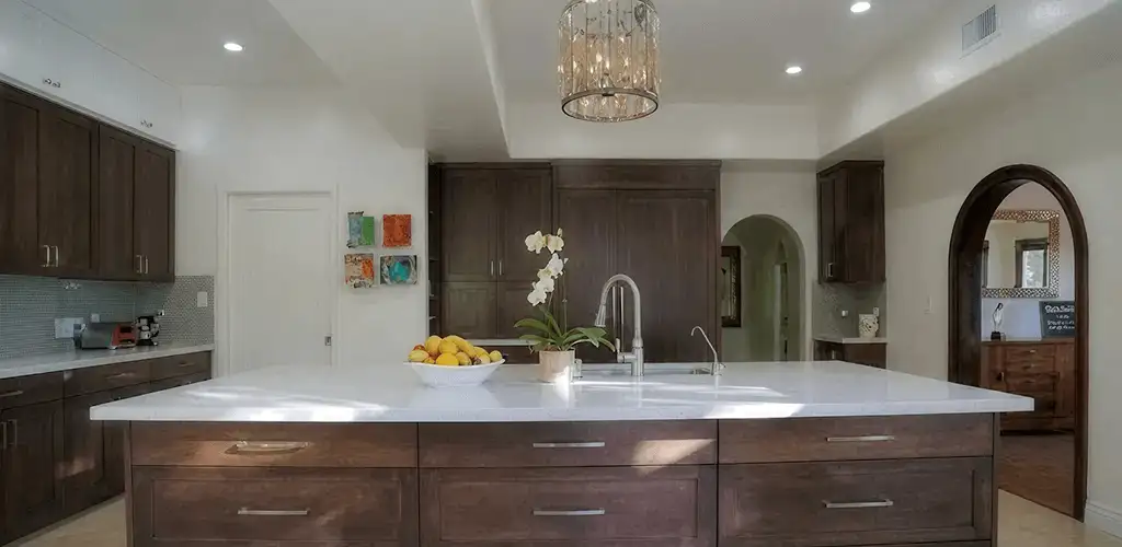 Cabinet refacing project with updated kitchen cabinets and island in Reno, NV