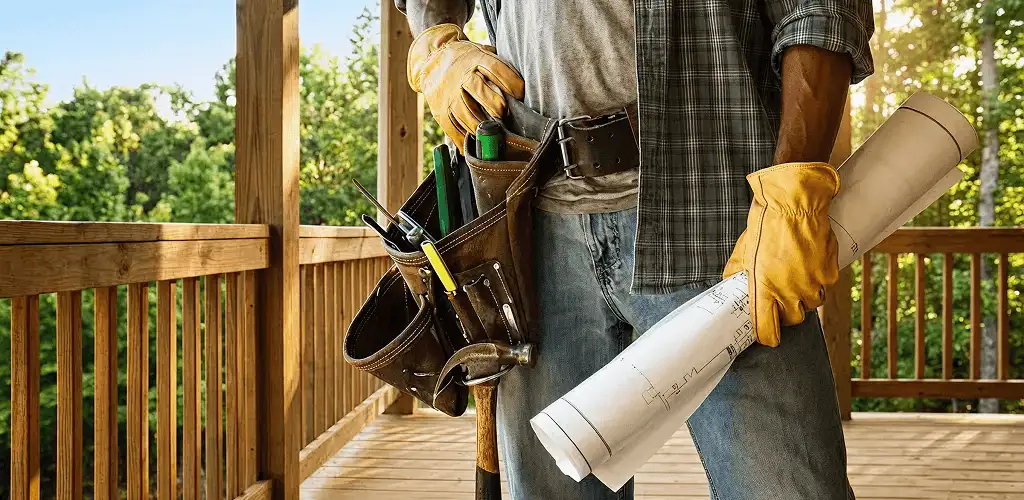 Professional handyman with tool belt ready for home repairs in Reno, NV