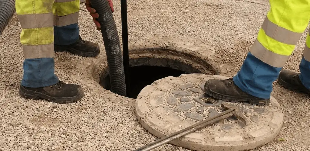 Drain cleaning crew clearing a sewer access point with professional equipment in Reno, NV